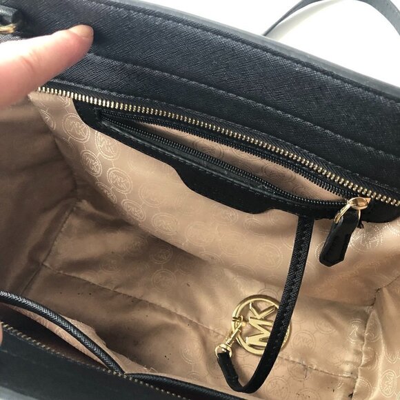 MK MICHAEL KORS SELMA Saffiano Leather Black Gold detach strap 12.5 x 9 x 4.5" - Picture 11 of 16